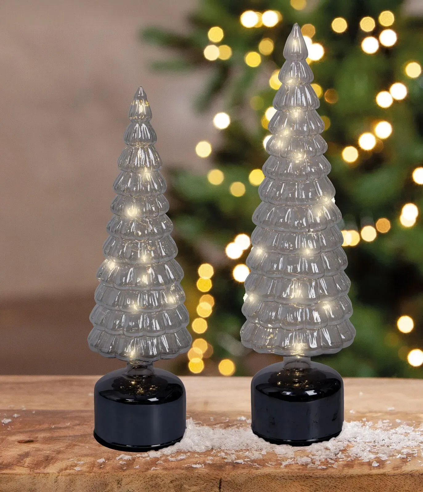 Dekoobjekt Weihnachtsbaum Glas LED 39cm Grau