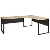 Innostyle Eckschreibtisch MEMPHIS, B 233 cm - Artisan Eiche Dekor - Schwarz - Metallgestell - Ansatztisch beidseitig montierbar