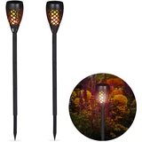 Relaxdays Gartenfackel Solar 2er Set, Außenbeleuchtung für Garten, tanzende Flamme, mit Erdspießen, H: 78 cm, schwarz