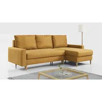 MKS MEBLE Ecksofa - L-Form Sofa mit Schlaffunktion - Wohnlandschaft L Form, Ecksofa mit Schlaffunktion und Bettkasten, Schlafsofa mit Bettkasten, Couch mit Schlaffunktion - Gelb LANG