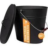 black-oak Ascheeimer Vesuvio Metall 20L mit Deckel Schwarz