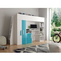 QMM TraumMöbel Hochbett PARIS 5 mit Schreibtisch Schrank Regal und Treppe Hochglanz (Bett mit Treppe, Schreibtisch, Regal) mit Schreibtisch, Schrank und Regal grün