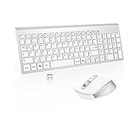 Tastatur Maus Set Kabellos - (Deutsch) USB QWERTZ Funk Tastatur Klein Maus Ultradünne Leise Ergonomisch Tastatur für Computer/PC/Laptop/Smart TV/Windows- Silber Weiß