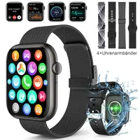 Smartwatch,Smartwatch Damen Herren,1.96 "HD Fitness Tracker Uhr für Android iOS,Pulsmesser, Schrittzähler,100+Sportmodi,IP67,Anruf,4 Armbänder-S...