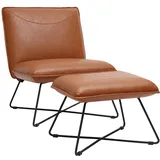 miliboo Vintage-Sessel PHILO 70 x 80 x 90 cm Braun mit Fußstütze