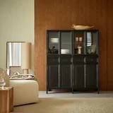 Anna - Geschirrschrank hoch mit Glas und Volltüren aus Mindi 120 cm