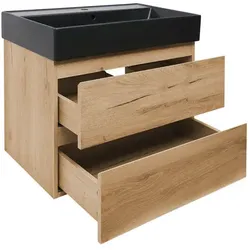 Badezimmerschrank 2 Schubladen mit Waschbecken SAT B-Way 79x50x45 cm Eiche matt BWAY280OAKU2BB