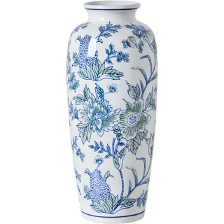 Beliani Blumenvase Guadix Porzellan 35 cm Weiß / Blau