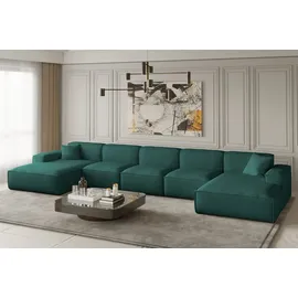 Fun Möbel Wohnlandschaft U-Form CELES XL in Stoff Opera Velvet Petrol - Grün