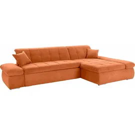 DOMO collection Ecksofa »NMoric XXL, B/T/H: 300/172/80cm, Revamierenabschluss L-Form«, wahlweise mit Bettfunktion und Armlehnverstel,lung orange