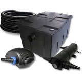 Wiltec SunSun, Brunnen + Gartenteich, Teichfilter Set 60000l mit 18W, Teichklärer,40W ECO Pumpe 25m Schlauch