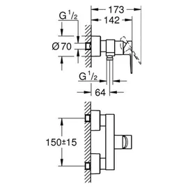Grohe Lineare Einhand-Brausebatterie Wandmontage für 1 Verbraucher Chrom 33865001