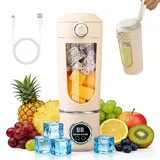 Tragbarer Mixer Smoothie Maker, 700 ml Kleiner Entsafter, Typ-C Wiederaufladbar, mit 12 Rostfreien Klingen, Becher mit Auslaufsicherem Deckel & Trinköffnung, für Milchshake, Saft, Smoothie (Beige)