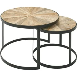 Kadima Design Couchtisch-Set `Esino`: Industrie-Stil, massives Holz und Metall, platzsparend, handgefertigt. Braun, 60x60x40 cm
