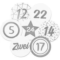 Frau WunderVoll® 48 Adventskalenderzahlen Aufkleber für 2 Kalender weiß, Silber, Durchmesser 4 cm (Angebot) / Sticker, Weihnachten, Adventskalender, DIY Kalender