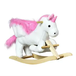 HOMCOM Kinder-Schaukelpferd Plüsch, Holz, Stahl
