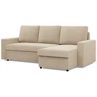 mebligo Ecksofa mit Schlaffunktion, Cord - Beige - Creme