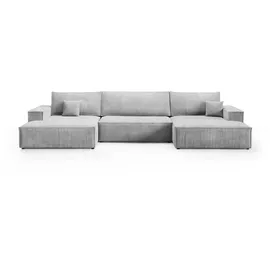 bromarkt Ecksofa PABLO U Schlaffunktion, Bettkasten U-Form 398x148x85cm Hellgrau - Hellgrau