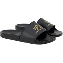 Alpha Industries Alpha Slider Bequeme Badeslipper für Herren Slipper, Black/Yellow Gold, 36 EU