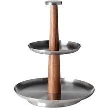 Fink Etagere FINK "ROMA", silberfarben, braun, H:31cm Ø:25cm, Akazienholz, Edelstahl, Servierplatten, Etagere