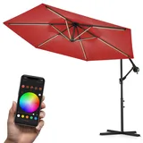 Swing&Harmonie Luxus LED Sonnenschirm mit RGB Beleuchtung inkl. Fernbedienung, APP Steuerung, Ampelschirm, Garten Schirm 350cm) - rot