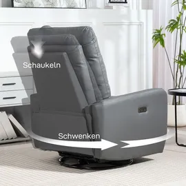 Homcom Elektrischer Relaxsessel Fernsehsessel mit Liegefunktion, Schaukelfunktion, USB- und USB-C-Anschlüsse Drehbar Liegesessel mit Verstellbarem Rückenlehne, Grau