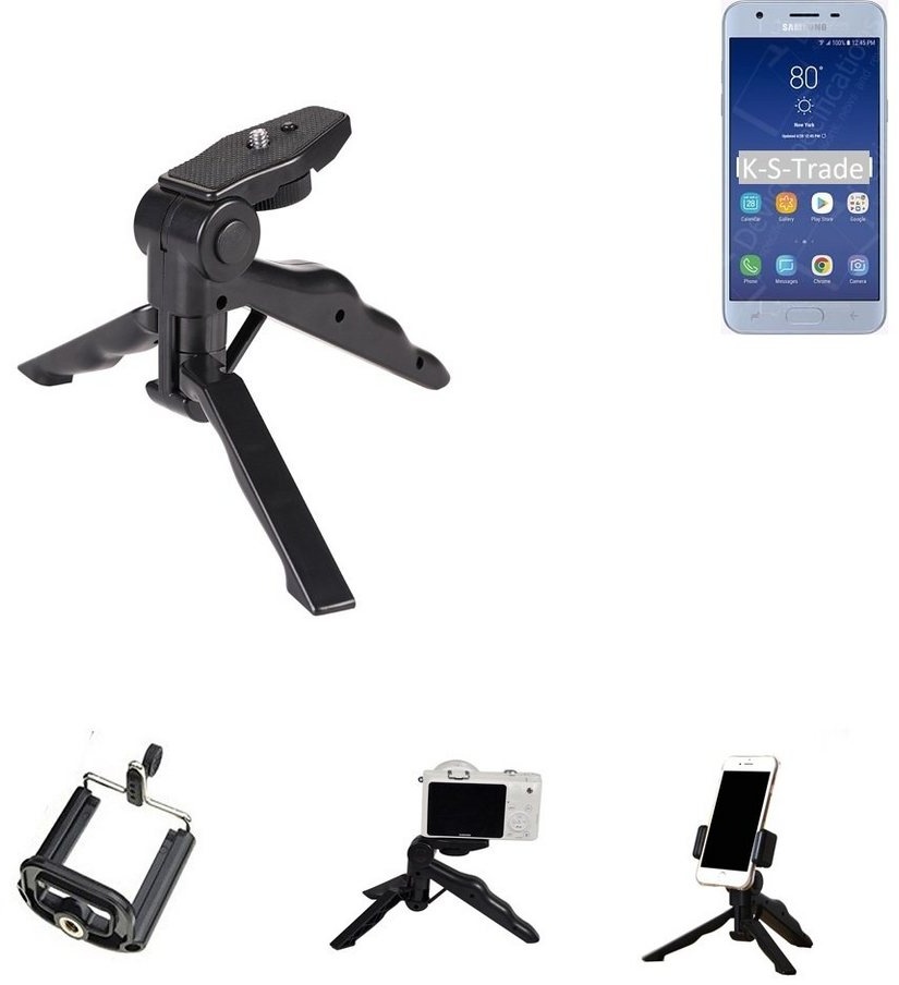 K-S-Trade für Samsung Galaxy J3 V 3th Gen Smartphone-Halterung, (Stativ Tisch-Ständer Dreibein Handy-Stativ Ständer Mini-Stativ) schwarz