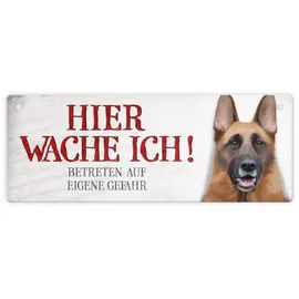 trendaffe Metallschild mit Schäferhund Motiv und Spruch: Betreten auf eigene Gefahr - Hier wache ich!