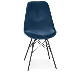 Vintage Stuhl Gepolstert Samt Dunkelblau | Esszimmerstuhl Komfort Sitzfläche | Designerstuhl Metall Untergestell | Retro Chic | Kadima Design