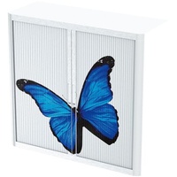 Rollladenschrank Motiv schwarz blauer Schmetterling schwarz, easyOffice, 110x104x41.5 cm