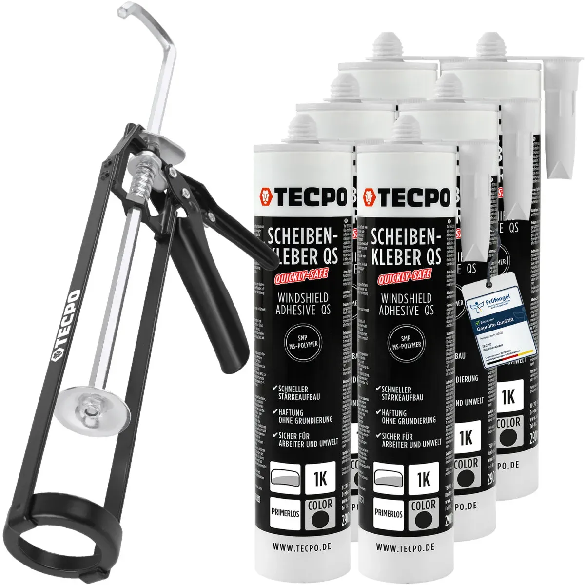 TECPO Scheibenkleber MS-Polymer 6x 290 ml + Skelett Kartuschenpresse