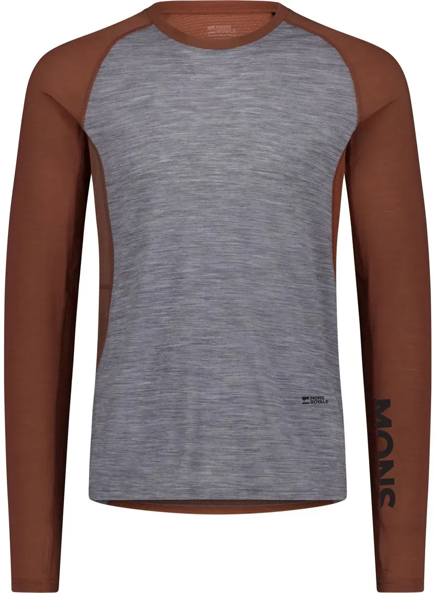 Mons Royale Mens Temple Merino Long Sleeve cinnamon / grey heather (136) XL