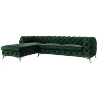 S-Style Möbel Ecksofa Kalina, Chesterfield mit Ottomane mit silbernen Metall Füßen, mit Wellenfederung grün