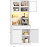 Hzuaneri Küchenschränke, Buffetschrank, mit Steckdosenleiste und LED-Lichtleiste, Hochschrank mit Arbeitsplatte und 4 Staufächern, Küche, Wohnzimmer, 40 x 75 x 180 cm, Hanf-Weiß, PT40103XEU