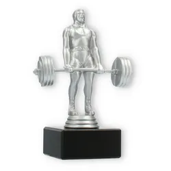 Pokal Kunststofffigur Kraftdreikampf Kreuzheben silbermetallic auf schwarzem Marmorsockel 16,0cm