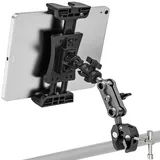 JUBORUI Laufband Tablet Halterung mit Lang Aluminium Arm, 360° Drehbarer Heimtrainer Tablet Halter Ständer, Tablet Halterung für Mikrofonständer für iPad Pro/Air/mini, 4,7-12,9" Tablet