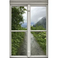 Wandsticker QUEENCE "Waldweg", grün, T:0,1cm, Wandtattoos, Wandsticker, Wandbild, selbstklebend, 3D, Fenster