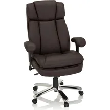 HJH Office XXL Drehstuhl BUILDER XXL I Bürostuhl gepolstert bis 180 kg belastbar mit Armlehnen (höhenverstellbar) Kunstleder für Büro, Zuhause - Braun