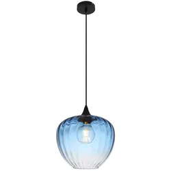 Pendelleuchte Esszimmerlampe Küchenleuchte Glas blau Rillen Wohnzimmerleuchte