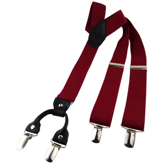TigerTie breiter Herren Hosenträger mit 4 Clips in Y-Form - Farbe bordeaux weinrot - hochwertige Verarbeitung - elastisch längenverstellbar - Hosenträgerbreite: ca. 35 mm