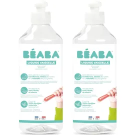 BÉABA BÉABA, Geschirrspülmittel für Babyflaschen und Esszubehör, 100% natürlichen Ursprungs, Parfümfrei, 100% biologisch abbaubar, Packung mit 2x500 ml