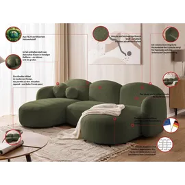 s-style möbel Wohnlandschaft Nuvola mit abgerundetem Design Grün Bouclé-Stoff