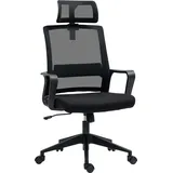 Homcom Bürostuhl Ergonomischer Schreibtischstuhl mit Armlehne, Verstellbar Kopfstütze, Höhenverstellbarer Mesh Drehstuhl mit Wippfunktion, Schwarz