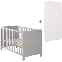 roba Beistellbett 60x120cm 5 Schlupfsprossen Lattenrost + Matratze - Gitter- & 6-fach Höhenverstellbar - - Holz grau / taupe inkl.