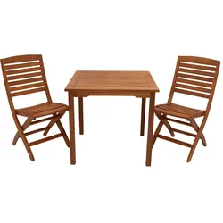 Balkongarnitur Holz Athen - Material: Eukalyptus - Eigenschaften: Sessel klappbar - Maße Tisch: 75 x 75 x 75 cm (B x T x H)