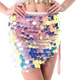 Yienate Sexy Meerjungfrau Kostüm Damen Bauchtanz Hüfte Pailletten Rock Sparkle Multicolor Mini Rock Rave Outfit (Farbe 2) - Einheitsgröße