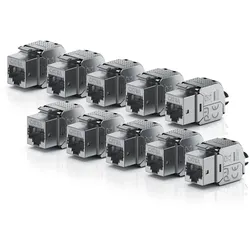 Primewire 10x Netzwerk-Adapter RJ-45 (Ethernet), Buchse zu Netzwerkkabel, CAT.6a Keystone Modul für LAN Kabel, RJ45 Buchse, feldkonfektionierbar