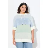 Ulla Popken Pullunder Pullover Blockstreifen Kapuze Halbarm grün 58/60
