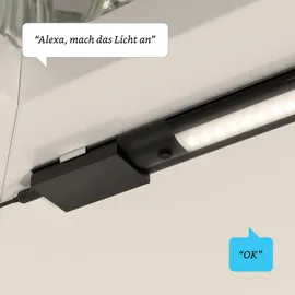 ledscom.de Smarte LED Unterbau-Leuchte SIRIS schwarz matt, WLAN-Controller flach,Smart-Home, Alexa-fähig, je 30cm, je 368lm, warmweiß, 4er Set