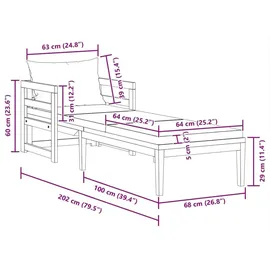vidaXL Sonnenliege 202 x 60 x 60 cm Grau